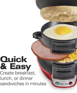 Alternative view of Hamilton Beach Breakfast Sandwich Maker with Egg Cooker Ring, Customize Ingredients, Perfect for English Muffins, Croissants, Mini Waffles, Perfect White Elephant Gifts, Red (25476)