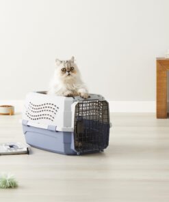 Amazon Basics - 2-Door Top-Load Hard-Sided Dogs, Cats Pet Travel Carrier, Gray & Blue, 22.8"L x 15.0"W x 13.0"H Two-Door Top-Load 59 81AclPXfSL 1
