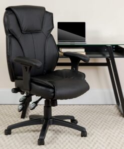Alternative view of Flash Furniture Hansel High Back Black LeatherSoft Multifunction Executive Swivel Ergonomic Office Chair with Lumbar Support Knob with Arms 1