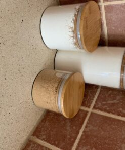 ComSaf Airtight Canisters for Bulk Food Storage Set of 3-17/22/43oz, BPA Free High Borosilicate Glass Cookies Jar with Bamboo Lid, Cylinder Cereal Container with Sealing 17oz/22oz/43oz 48 81Aic k1XbL