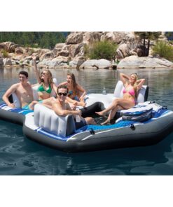 Alternative view of Intex Blue Tropic Inflatable 5 Person Raft or Swimming Pool Island Water Floating Lounger Raft with Backrests, Built in Cooler, and 4 Cupholders
