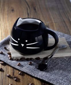 Alternative view of Teagas Cat Coffee Mugs for Crazy Cat Lady - Black & White Ceramic Cat Coffee Mugs and Cute Cat Spoons Set for Coffee Tea 12oz Black/White
