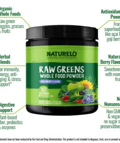 NATURELO Raw Greens Superfood Powder - Wild Berry Flavor - Boost Energy, Detox, Enhance Health - Organic Spirulina - Wheat Grass - Whole Food Nutrition from Fruits & Vegetables - 30 Servings 30 Servings (Pack of 1) 24 81Al43jQdRL 1