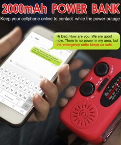 Emergency Hand Crank Radio with LED Flashlight for Emergency, AM/FM NOAA Portable Weather Radio with 2000mAh Power Bank Phone Charger, USB Charged & Solar Power for Camping, Emergency 26 81AlChl5QCL