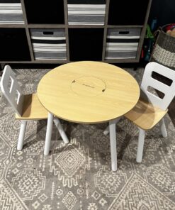 KidKraft Wooden Round Table & 2 Chair Set with Center Mesh Storage - Natural & White, Gift for Ages 3-6 27 81AoVjsUjAL 3