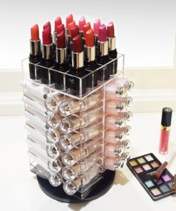 Ikee Design Premium Acrylic Rotating 64 Cosmetic Lipstick Organizer Tower,Lipgloss Stand with Removable Dividers, 360 Degree Spinning Lipstick Display Tower,4 1/2 W x 4 1/2 D x 9 1/8 H in Clear 31 81Ar67siWbL
