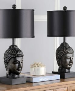 SAFAVIEH Lighting Collection Buddha Head Black Shade 25-inch Bedroom Living Room Home Office Desk Nightstand Table Lamp Set of 2 (LED Bulbs Included) 14 81AymMpLM5L
