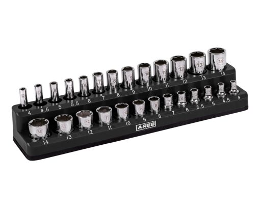 ARES 70233-26-Piece 1/4-Inch Metric Magnetic Socket Organizer - Holds 13 Standard Size and 13 Deep Size Sockets - Keeps Your Tool Box Organized 1/4-Inch Drive Black (Mm)