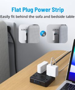TROND Power Strip Surge Protector - Flat Plug Extension Cord, 8 Widely-Spaced Outlets, 4 USB Charger(1 USB C Port), 5FT Ultra Thin Cord, 1440J, Flat Wall Plug, Desk Charging Station for Travel, Black 5 FT-1 USB C 37 81B5tcx 66L