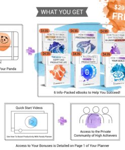 Panda Planner Undated Weekly Planner - 12 Month Organization - Productivity & Happiness - Journal - Daily Gratitude - Bonus Monthly Agenda - Black - Softcover 27 81B6V0PUHJL