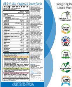 Eniva Health Vibe Liquid Multivitamins Mineral Supplements with Vitamins A, B12, C, D, E & Amino Acids | Fruits and Veggies Daily Supplement for Women & Men | Doctor Formulated | USA Made | 32 oz Fruit 32 Fl Oz (Pack of 1) 11 81BCPrlUA L