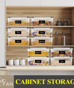 ME.FAN 6 Set 3.2L Food Storage Containers, Spaghetti Containers Airtight Horizontal Storage/Pasta Containers Kitchen Pantry Organization Canisters with 24 labels & Pen - Black Black-6 X 3.2L 34 81BDX8hTrCL