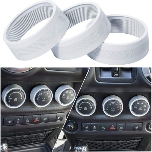 Audio Air Conditioning Button Cover Decoration Twist Switch Ring Trim Interior Accessories for Jeep Wrangler JK 2011-2018/10-17 Patriot/ 11-16 Compass/ 08-12 Liberty for Dodge Challenger 08-14(White) White