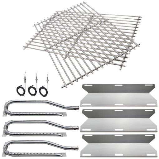 Hisencn BBQ Repair Kit Replacement for Jenn Air Gas Grill 720-0336, 7200336, 720 0336 Grill Stainless Steel Burners,Stainless Steel Heat Plates Stainless Steel Cooking Grid Grates & igniters