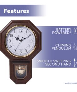 Timekeeper Essex Westminster Chime Faux Wood Pendulum Wall Clock, 17.5" x 11.25", Walnut Brown 17.5" x 11.25" Model: 180WAGM w/ Updated Chime 15 81BPhkUZGL