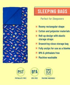 Wildkin Kids Sleeping Bags for Boys and Girls, Measures 57 x 30 x 1.5 Inches, Cotton Blend Materials Sleeping Bag for Kids, Ideal for Parties, Camping & Overnight Travel (Out of this World) Out of This World 10 81BRSOdnMVL