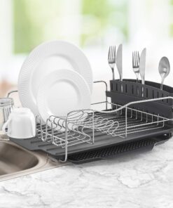 Polder KTH-615 Dish Rack & Tray 4 PC Combo– Advantage System Includes Rack, Drain Tray, Removable Drying Tray & Cutlery Holder – Stainless Steel & Plastic 4-piece 42 81BRV1C998L