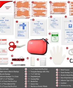 I GO 85 Pieces Hard Shell Mini Compact First Aid Kit, Small Personal Emergency Survival Kit for Travel Hiking Camping Backpacking Hunting Marine Car Red 34 81BS9sfj6L