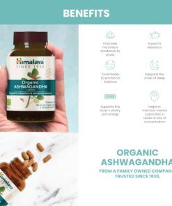 Himalaya Organic Ashwagandha, 60 Day Supply, Herbal Supplement for Stress Relief, Energy Support, Occasional Sleeplessness, USDA Certified Organic, Non-GMO, Vegan, Gluten Free, 670 mg, 60 Caplets 31 81BTvCIEGgL
