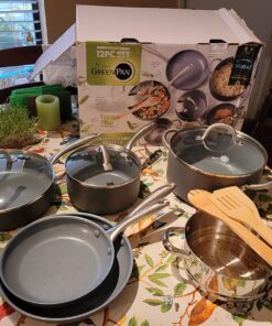 GreenPan Lima Hard Anodized Healthy Ceramic Nonstick 12 Piece Cookware Pots and Pans Set, PFAS-Free, Oven Safe, Gray 46 81BVTcJsHbL