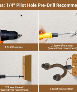 Ohuhu Guitar Wall Mount Hanger: 4-Pack Rotatable Hardwood Guitar Hangers with Screws-Adjustable Stopper Guitar Mount Hook Holder Stand for Ukulele Bass Electric Acoustic Guitar Banjo Mandolin-Wood Wood 30 81BXjtjQUML