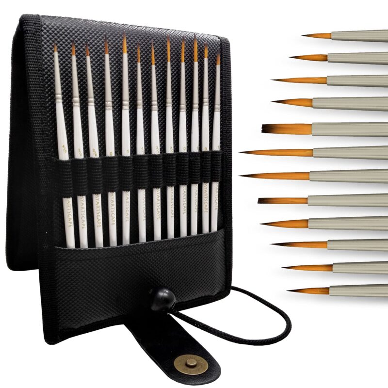 Catalog 3 MyArtscape Miniature Paint Brushes with Holder, Set of 12 for Detail & Fine Point Painting - use with Acrylic, Watercolor, Oil, Gouache - for Pinstriping, Warhammer 40k & Lettering - Art Supplies Miniature Brushes With Holder
