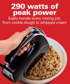 Hamilton Beach Electric Hand Mixer with Snap-On Case, Twisted Wire Beaters, Milkshake Rod, Dough Hook, Whisk, 6-Speed, Black 30 81BaH RIR9L