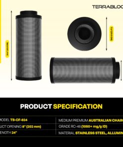 TerraBloom 8" x 24" Carbon Filter for Grow Tent - 46mm Charcoal Carbon Air Filter - Maximize Airflow with 750 CFM - Premium Carbon Air Filter & Charcoal Filter for Homes & Commercial Applications 10 81BhI5ldNL