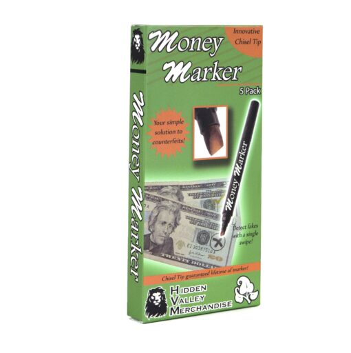 Money Marker (5 Counterfeit Pens) - Counterfeit Bill Detector Pen with Upgraded Chisel Tip - Detect Fake Counterfit Bills, Universal False Currency Pen Detector Pack 1