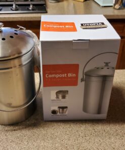 Utopia Kitchen Compost Bin for Kitchen Countertop - 1.3 Gallon Compost Bucket for Kitchen with Lid - Includes 1 Spare Charcoal Filter (Silver) Silver 41 81BmkQYmV5L