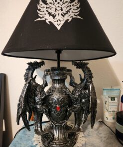 Zeckos Gothic Guardians of Light Medieval Dragons Resin Table Lamp - Dark Fantasy - 19 Inches High - with Black Fabric Tribal Dragon 13 Inch Diameter Lampshade 29 81BoRD41pYL