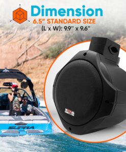 Pyle 6.5 Inch Dual Marine Speakers-2 Way IP44 Waterproof, Weather Resistant Outdoor Audio Stereo Sound System with 200 Watt Power and Poly Mica Cone and Butyl Rubber Surround-1 Pair - PLMRB85 (Black) Black Frustration-Free Packaging 18 81BrJ1DKcL