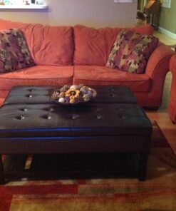 SIMPLIHOME Cosmopolitan 44 Inch Wide Rectangle Ottoman Bench with Open Bottom in Tanners Brown Faux Leather Tufted Footrest Stool, For Living Room, Bedroom, Traditional Rectangular 38 81BsWp50n8L