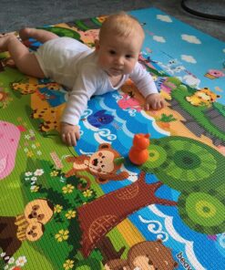Baby Care Play Mat (Large, Playful - Pinko & Friend) 82'' x 55'' Original One-Piece Reversible Rollable Waterproof Play Mat for Infants, Babies, Toddler, and Kids Large 44 81BtVv 8pzL