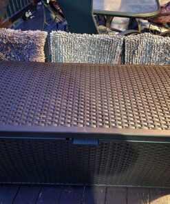 Suncast 99 Gallon Resin Wicker Patio Outdoor Storage Container for Toys, Furniture Deck box, Mocha 67 81BufwBZc1L