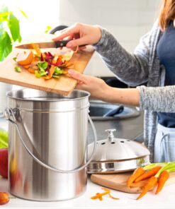 Utopia Kitchen Compost Bin for Kitchen Countertop - 1.3 Gallon Compost Bucket for Kitchen with Lid - Includes 1 Spare Charcoal Filter (Silver) Silver 31 81Bv3HlFDGL