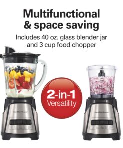 Hamilton Beach Power Elite Blender for Shakes and Smoothies with 3-Cup Vegetable Chopper Mini Food Processor, 40oz Glass Jar, 12 Functions for Puree, Ice Crush, Black and Stainless Steel (58149) 31 81Byiwc BcL
