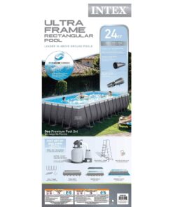Intex 24ft X 12ft X 52in Ultra Frame Rectangular Pool Set with Sand Filter Pump, Ladder, Ground Cloth & Pool Cover 24ft X 12ft X 52 38 81C0CN7yHSL 2