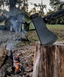 iunio Camping Axe, Hatchet with Sheath, Multi-Tool, Camp Ax, Survival Gear, Folding Portable Tools, for Hiking, Backpacking, Emergency, Hunting, Outdoor Black with Bag 38 81C0uUiwglL