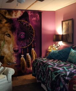 Dawhud Direct Dreamcatcher Wolf Fleece Blanket for Bed, 75" x 90" Dreamcatcher Fleece Throw Blanket for Women, Men and Kids Super Soft Plush Wolf Blanket Throw Fleece Blanket - King Size Blanket I Wolf Dreamcatcher 75" x 90" 32 81C1bIs2dBL