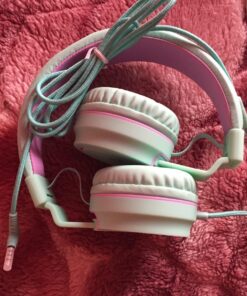 Kids Headphones, AILIHEN I35 On-Ear Headphones for School, 93dB Headphones Boy Girl, 3.5mm Wired Mic for Chromebook, Laptop (Green/Purple) Blue 46 81C39aXqASL