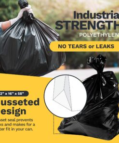 ToughBag 55 Gallon Trash Bags, Large 55-60 Gallon Industrial Trash Bags, Black Garbage Bags, 38 x 58" (100 COUNT) - Outdoor Trash Can Liners for Commercial, Janitor, Lawn and Leaf - Made in USA 55 Gallon / 38x58 100 Count (Pack of 1) 9 81C52sJ4bhL
