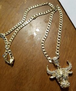 Mens Gold Tone Iced Out Bull Small Pendant with 5Mm 24", No Color, Size No Size 39 81C79FJoH7L
