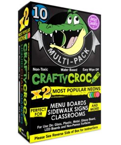 Crafty Croc Liquid Chalk Markers, Neon Chalk Pens Glow Under Blacklight, Includes 2 Each Fluorescent Yellow, Blue, Green, Orange and Pink (10 Pack) 10 Pack Double Neon (2 x Blue, Green, Yellow, Orange, Pink) Bold (6mm) 30 81C7IGYrXOL