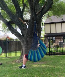 Sorbus Stylish Swing Chair - Fine Cotton Weave for Super Comfort & Durability - Hanging Hammock Chair w/2 Seat Cushions- Portable Outdoor Hanging Chair w/Hardware Kit - Indoor Outdoor Use - Max 265lbs Blue 48 81C80VmpQNL 1