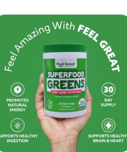 The Feel Great Vitamin Company USDA Organic Superfood Greens Powder - Berry Flavor, Vegan Organic Super Greens, Fruit and Vegetable Supplement, Enzymes & Probiotics. Greens and Superfoods Supplement. Adult Berry 13 81C9NEqS3L