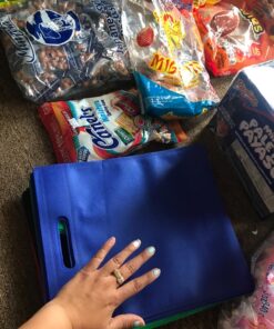 Aneco 50 Pieces 9.5 by 11.5 Inches Non-woven Bags Poly Goodie Treat Bag Rainbow Colors Tote Bag Party Gift Handles Bag Party Favors, 10 Colors 36 81CCMnPOOPL