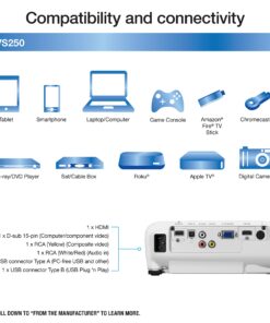 Epson VS250 SVGA 3,200 Lumens Color Brightness (Color Light Output) 3,200 Lumens White Brightness (White Light Output) HDMI 3LCD Projector VS250 - New 21 81CCTBmz4YL