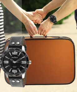 Peugeot Men's Water Resistant Aviator Watch with Matching Wrist Band Silver/Black 7 81CCYdkuglL