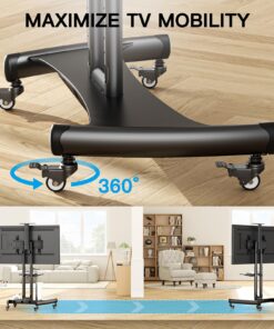 PERLESMITH Rolling/Mobile TV Cart with Wheels for 32-82 Inch LCD LED 4K Flat Screen TVs - TV Floor Stand with Shelf Holds Up to 100 lbs, Height Adjustable Trolley Max VESA 600x400mm- PSTVMC05 26 81CJYwU4H4L